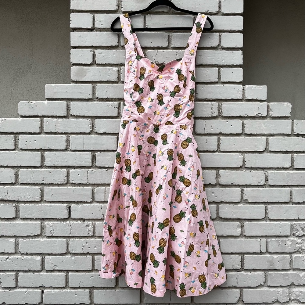 Pink Pineapple-Print Midi Dress
